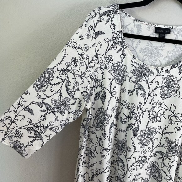J Jill Wearever Womens Large Floral Tunic Top Stretch Short Sleeve Shirt - Picture 7 of 9